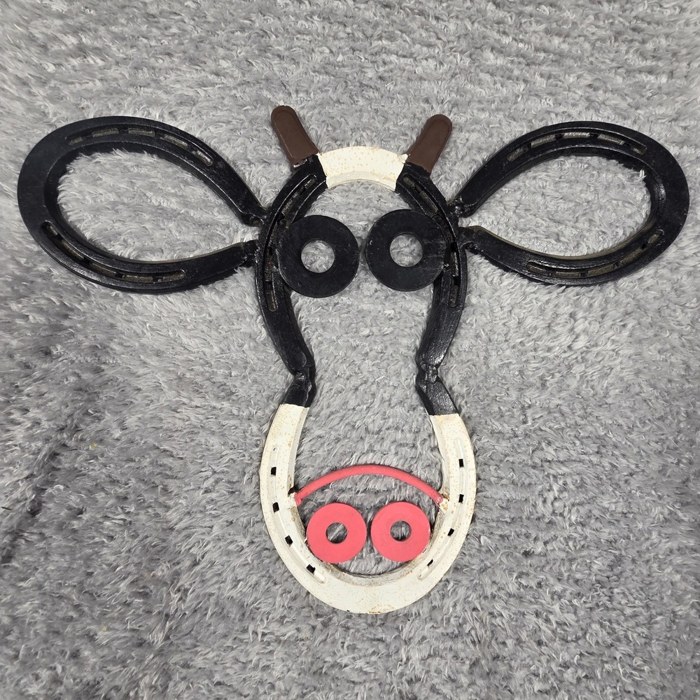 Handmade Horseshoe Cow Wall Art OS Black White Excellent Farmhouse Metal Decor